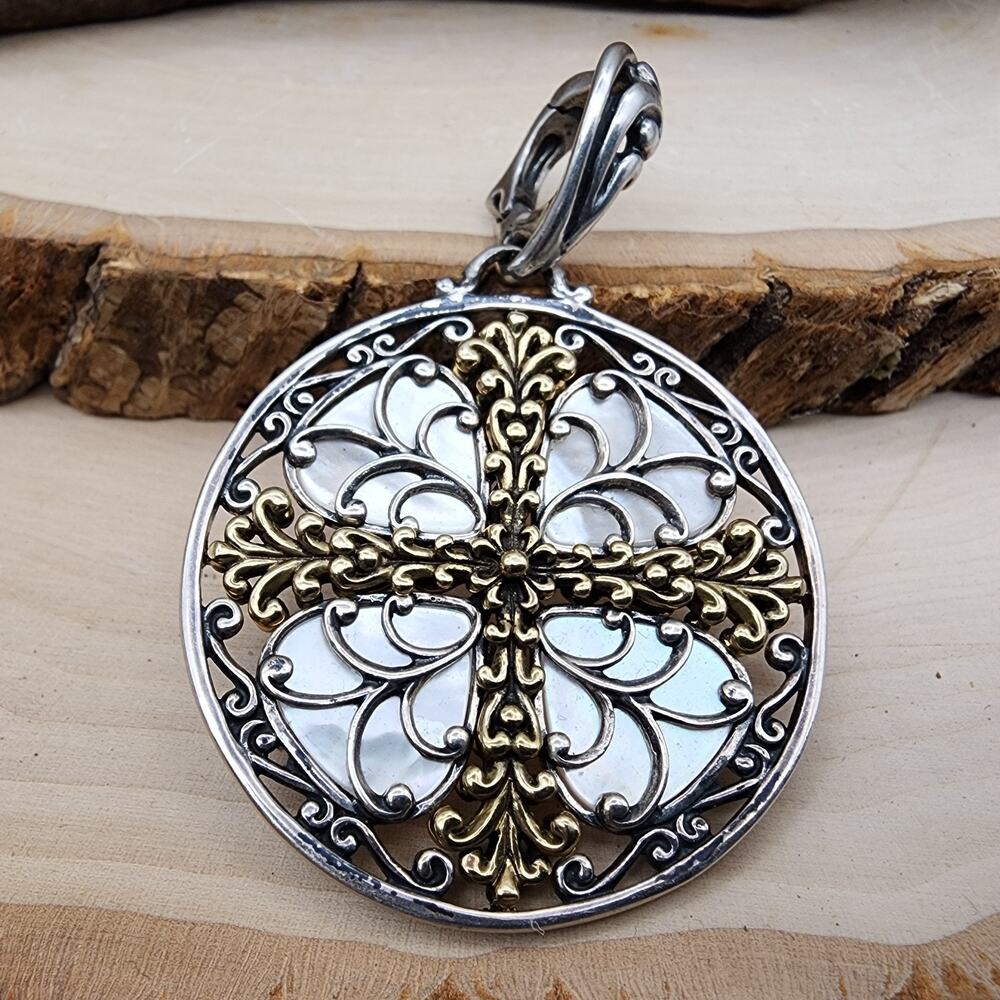 Carolyn Pollack 925 Sterling Brass Mother of Pearl 1.8" Enhancer Pendant 24g